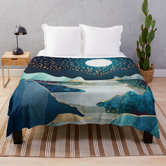 Moon Glow Plush Blanket with Celestial Watercolor Design