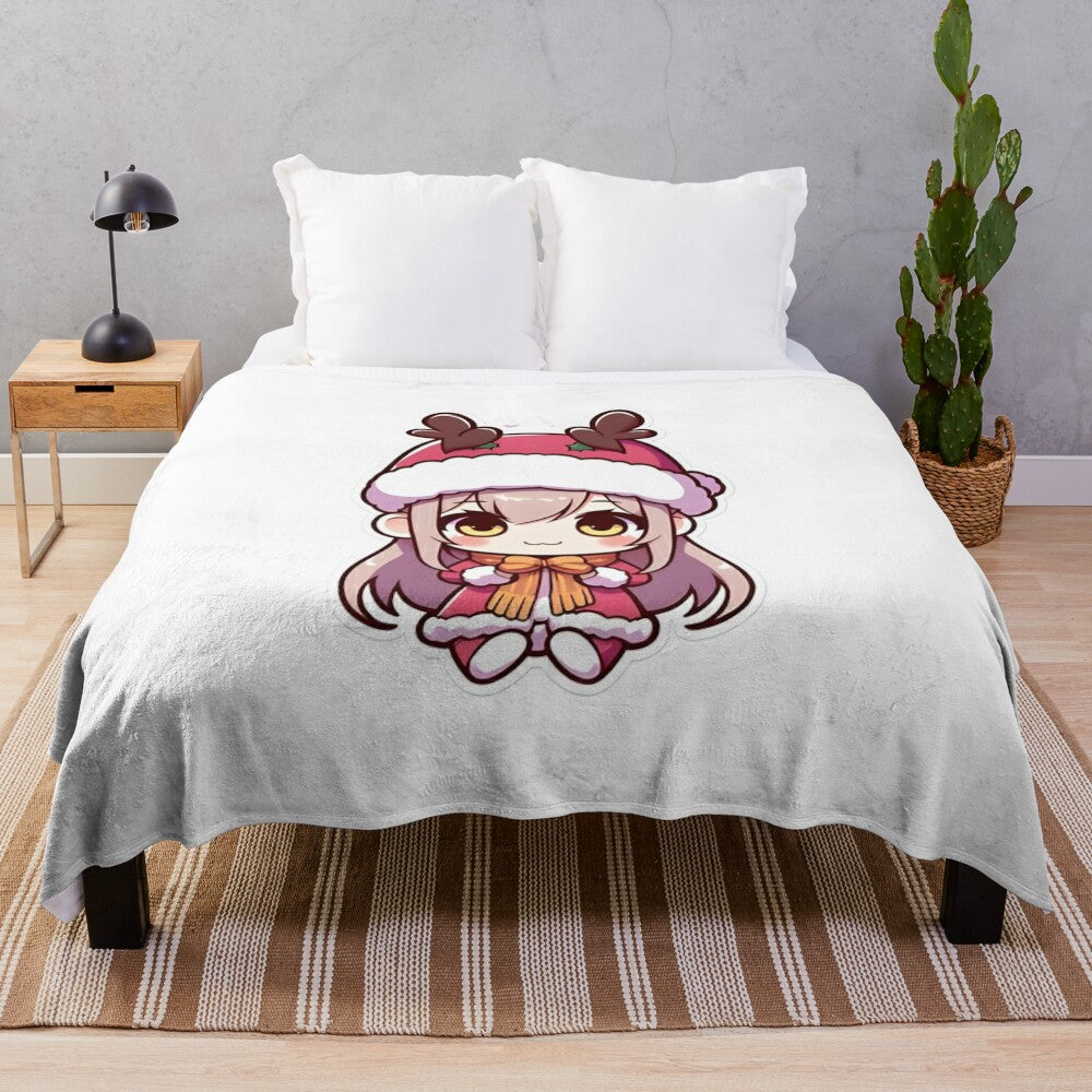 Cute chibi girl plush blanket for cozy holiday decor