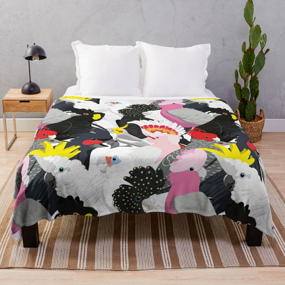 Cockatoo plush blanket with vibrant bird artwork