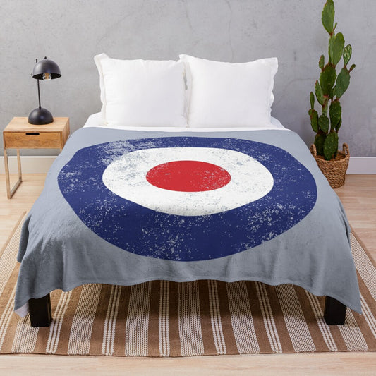 Vintage-inspired RAF Type D roundel plush blanket with mod target logo design