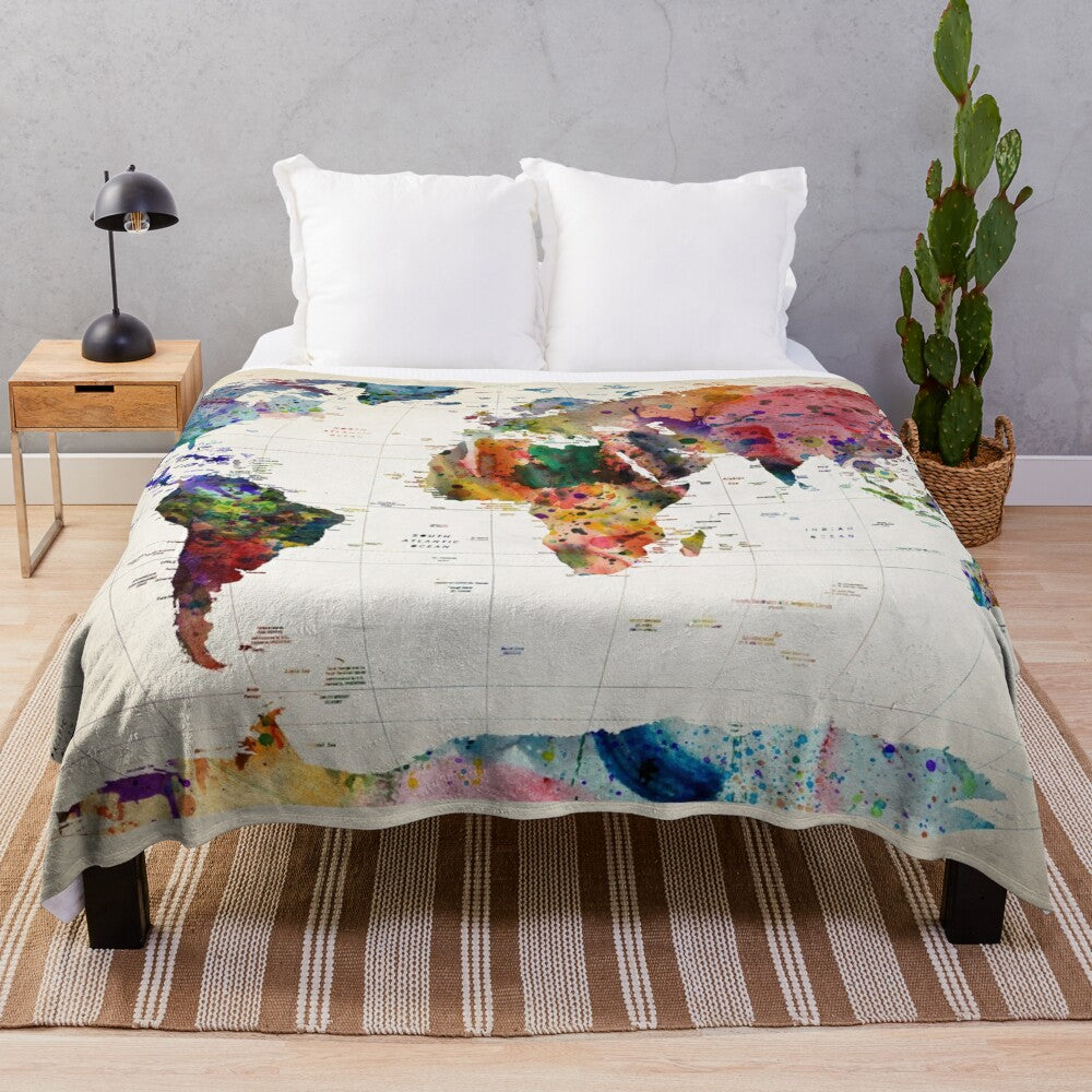 Colorful and abstract world map design plush blanket