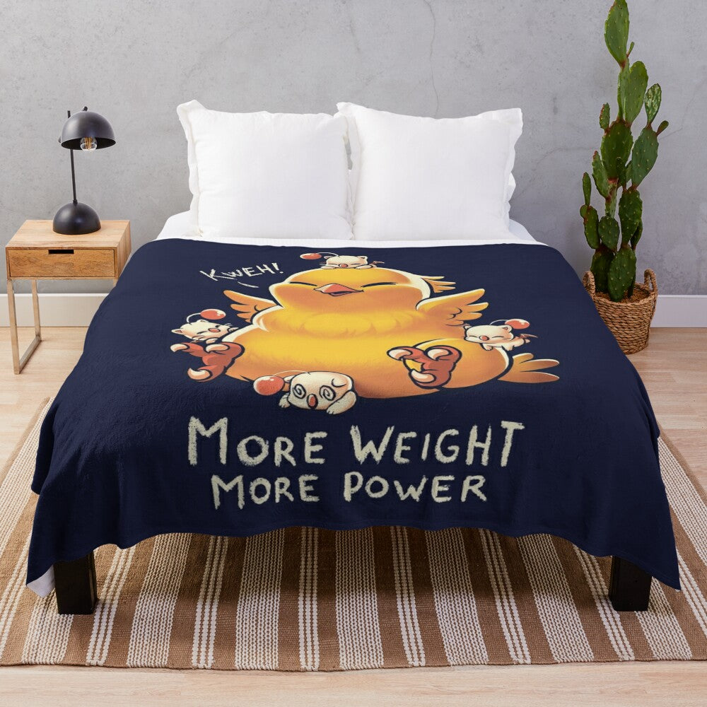 Chocobo plush blanket with a funny, chubby design inspired by the iconic Final Fantasy summon creature