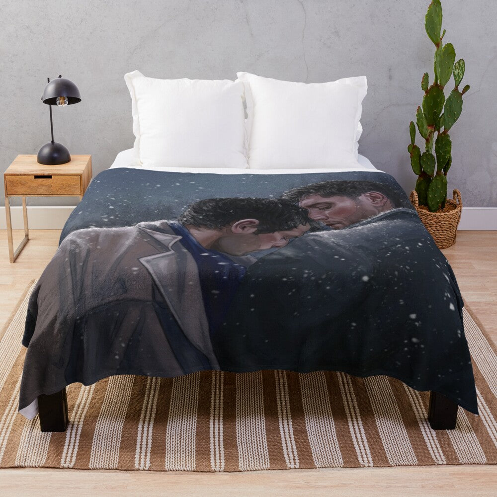 Warm plush blanket with supernatural fan art design