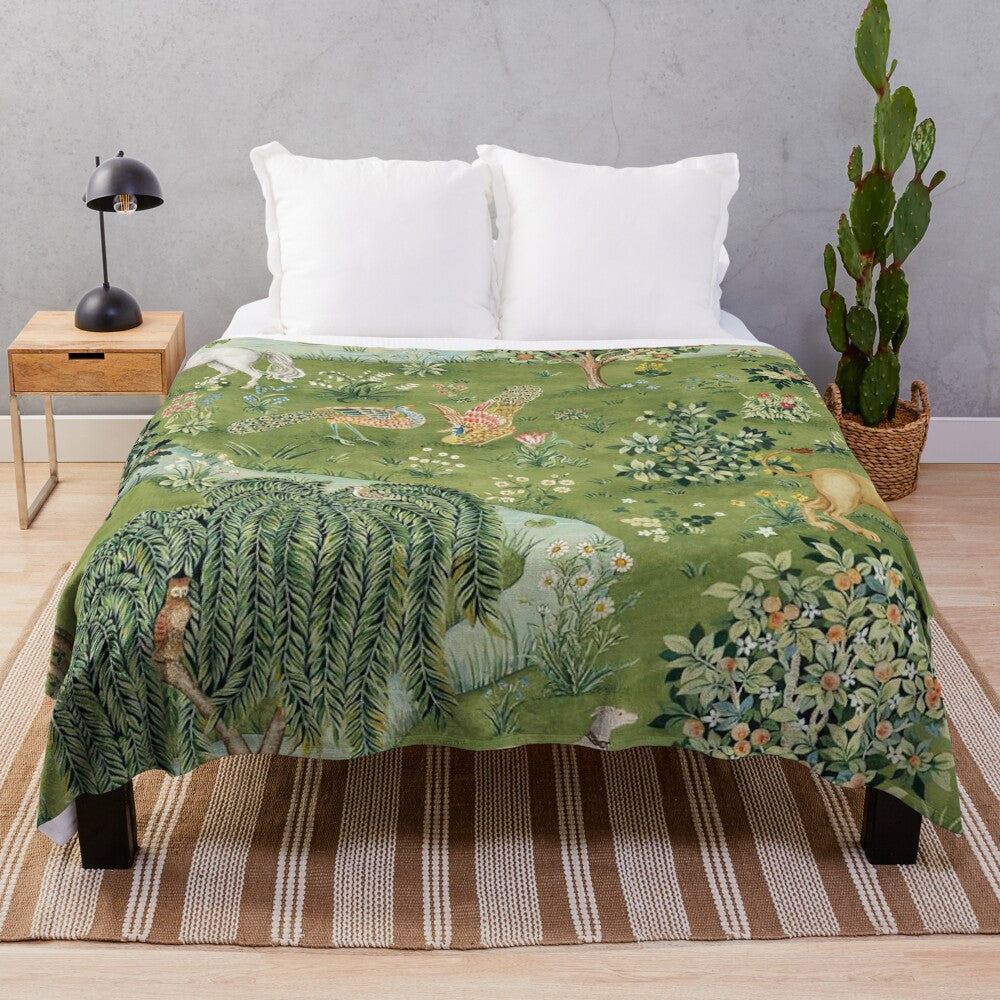 Vintage-inspired plush blanket featuring a fantasy floral brook pattern