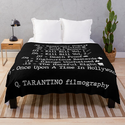 Tarantino plush blanket featuring iconic film characters and scenes