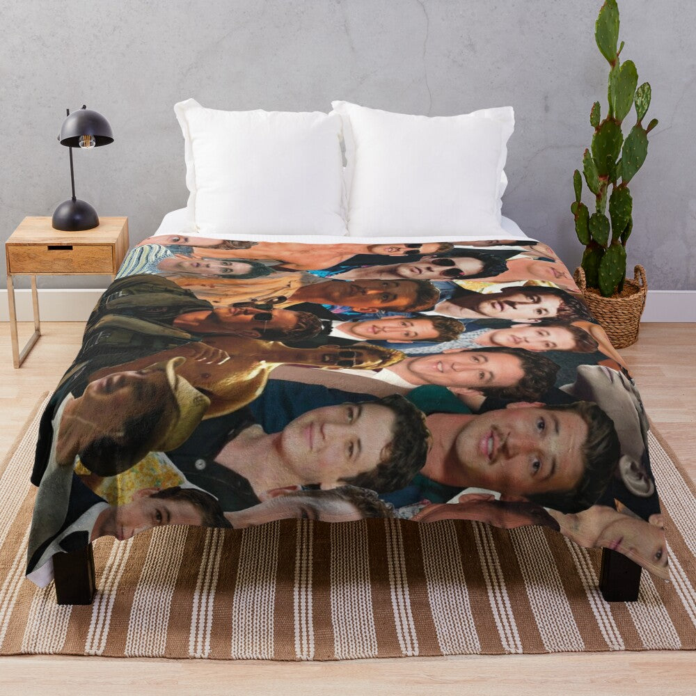 Miles Teller portrait photo collage design on a plush blanket