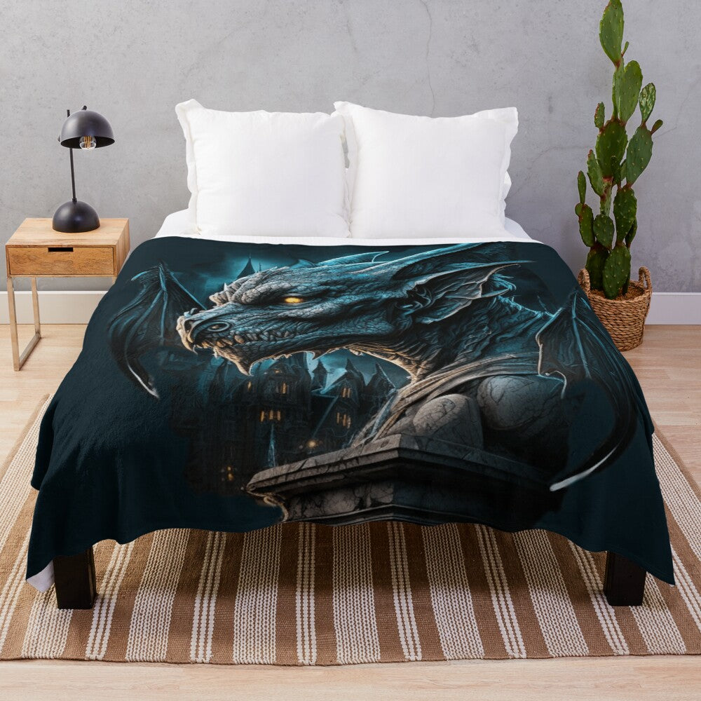 Plush blanket featuring a design of mythical creatures and fantastic beasts