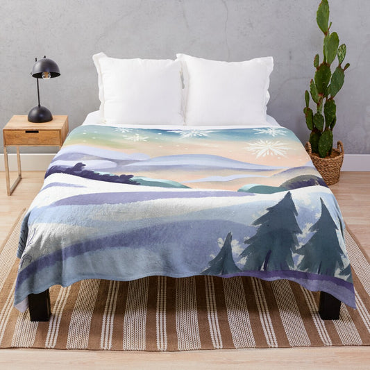 Cozy plush blanket with winter nature scene