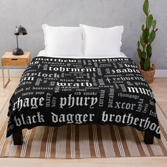 Black Dagger Brotherhood-inspired plush blanket with word cloud design