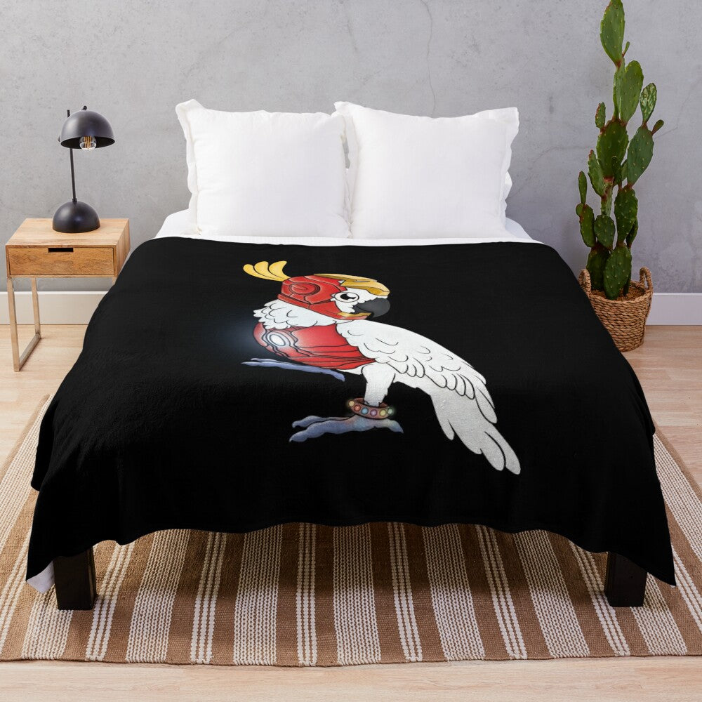 Cute cockatoo superhero plush blanket