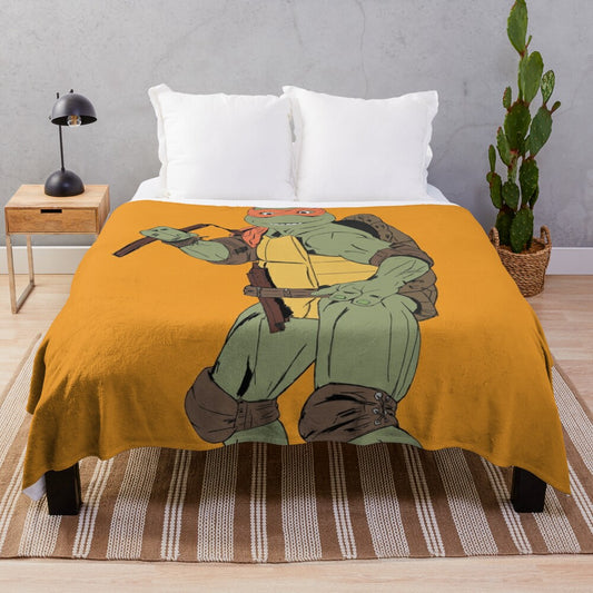 Michelangelo inspired TMNT plush blanket with cool pop art design