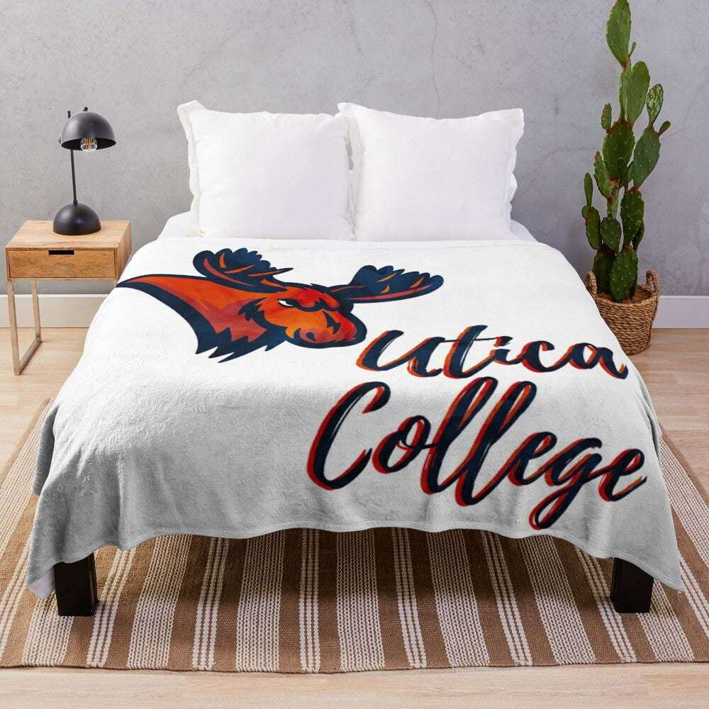 Utica College plush blanket with custom design