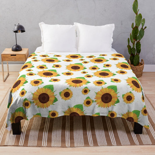 Sunflower plush blanket with floral and botanical design