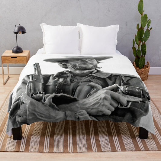 Clint Eastwood inspired black and white vintage cowboy plush blanket