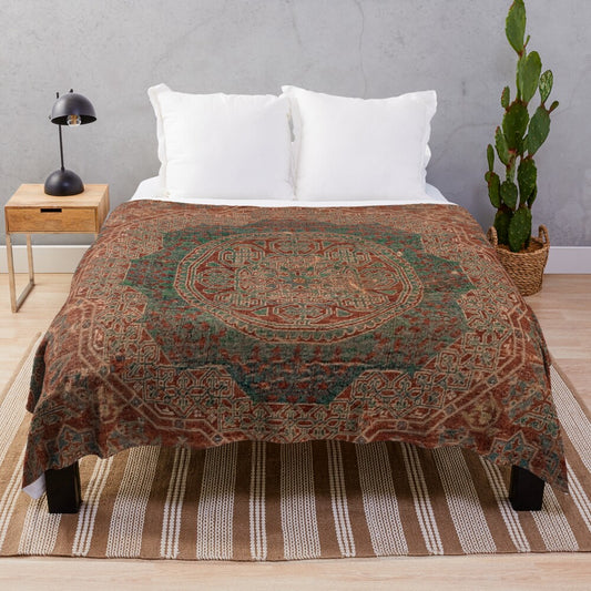 Vintage-inspired bohemian medallion pattern plush blanket