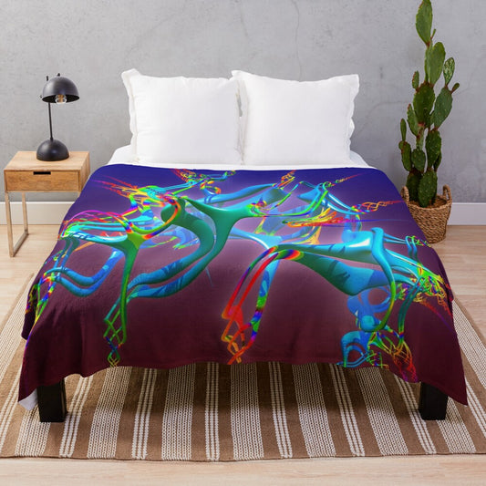 Vibrant neurons connection plush blanket with abstract, fantasy, and colorful design