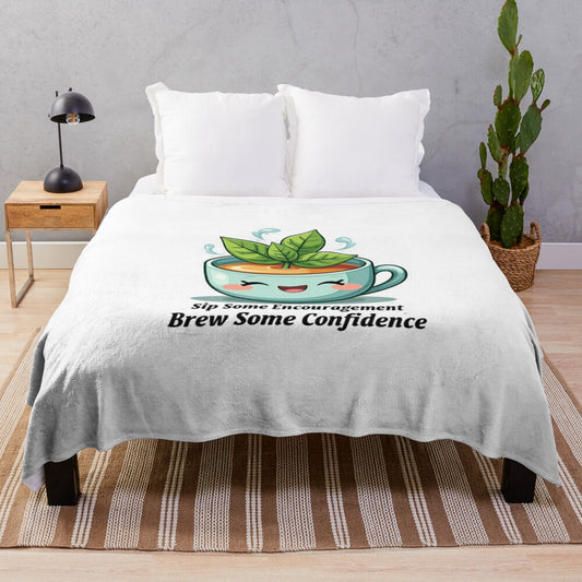 Mint-colored plush blanket with a motivational "Sip & Succeed" quote