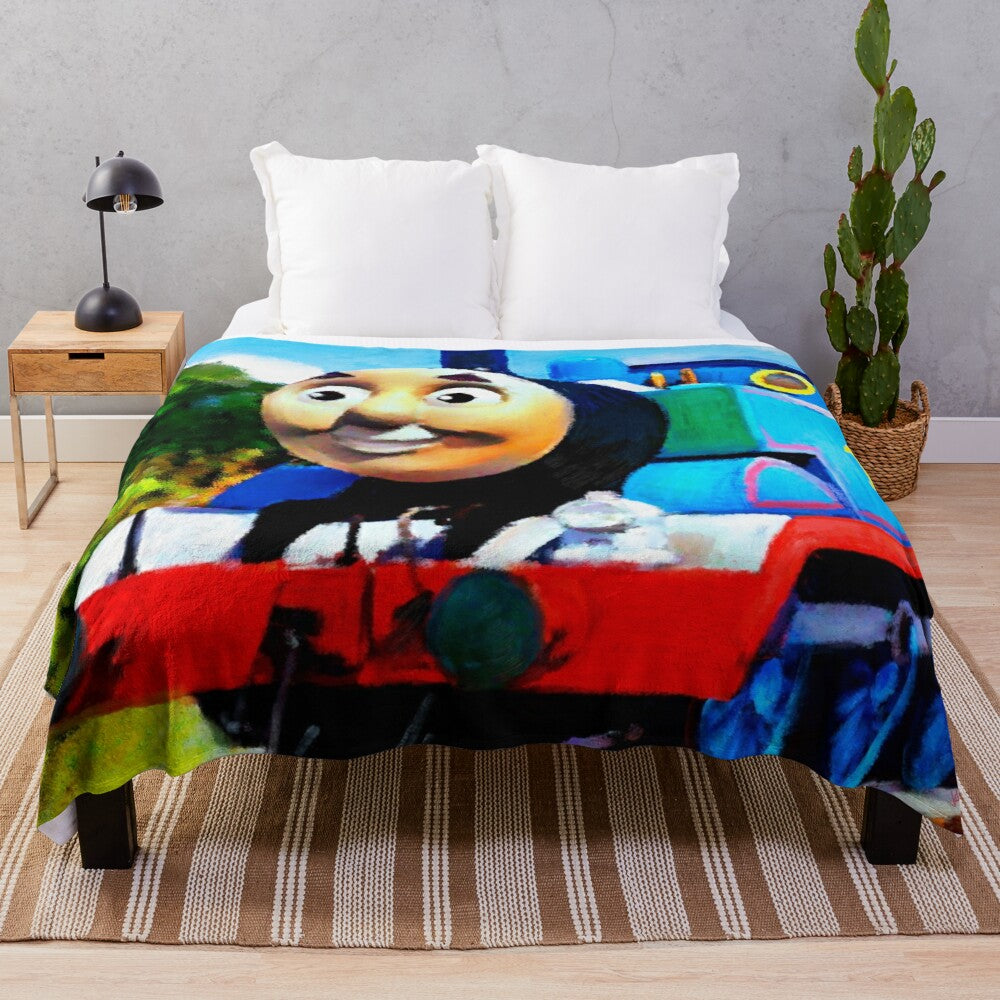 Plush blanket with Thomas the Tank Engine design