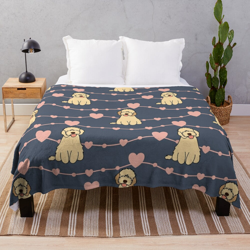 Soft and cuddly plush blanket featuring a lovable cockapoo, cavapoo, or cavoodle dog design