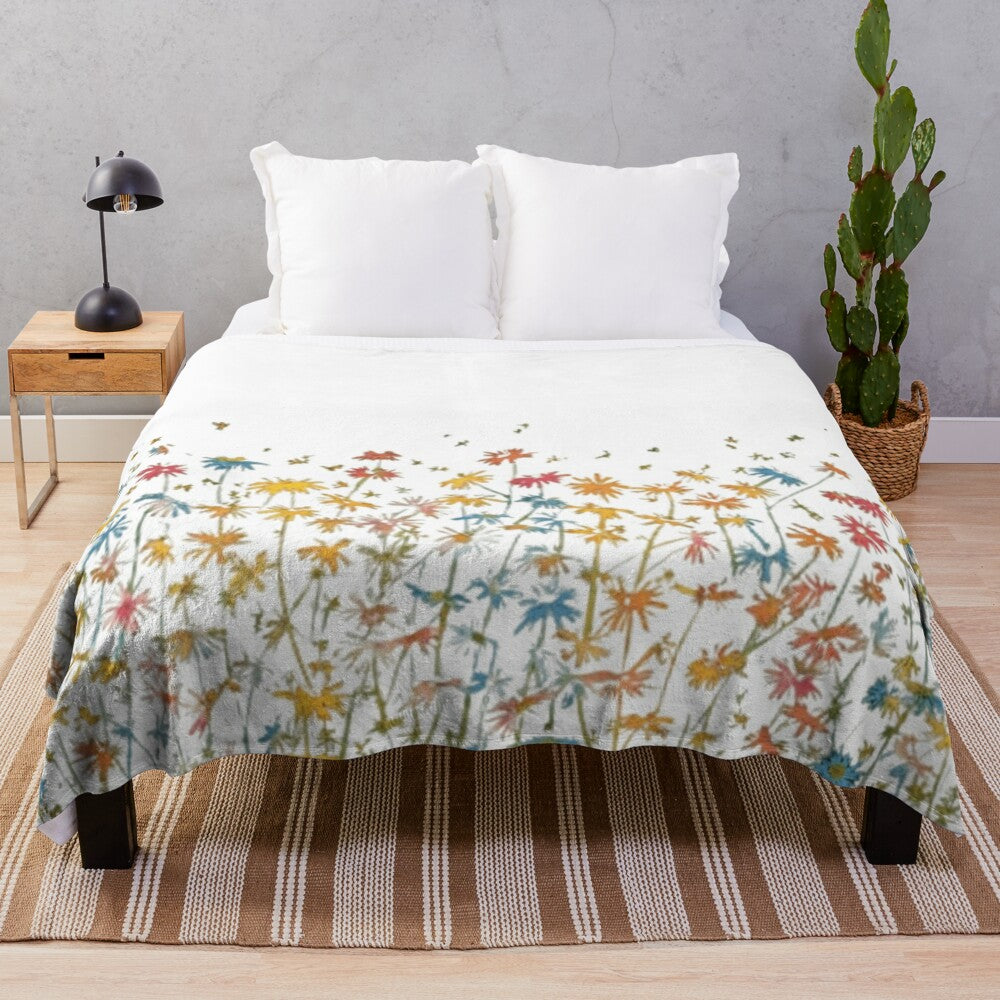 Blooming floral plush blanket with botanical flower design