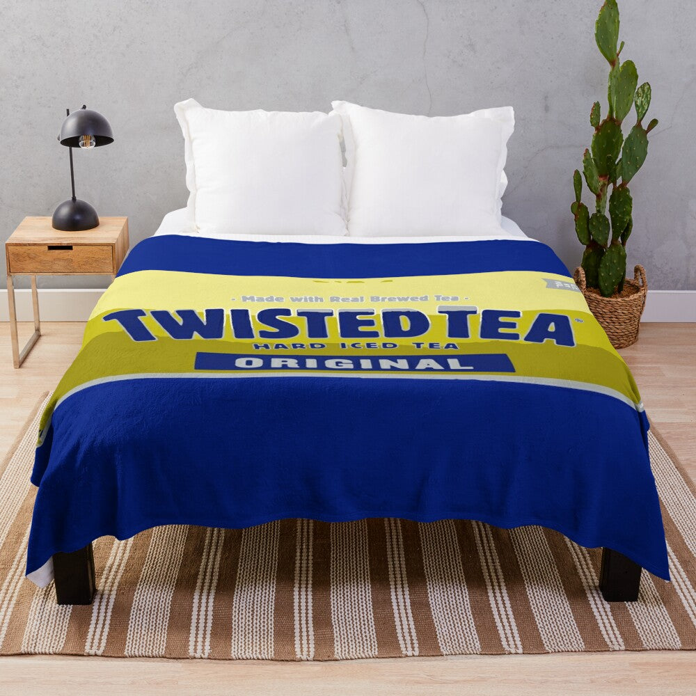 Twisted Tea inspired plush blanket with tall boy can design