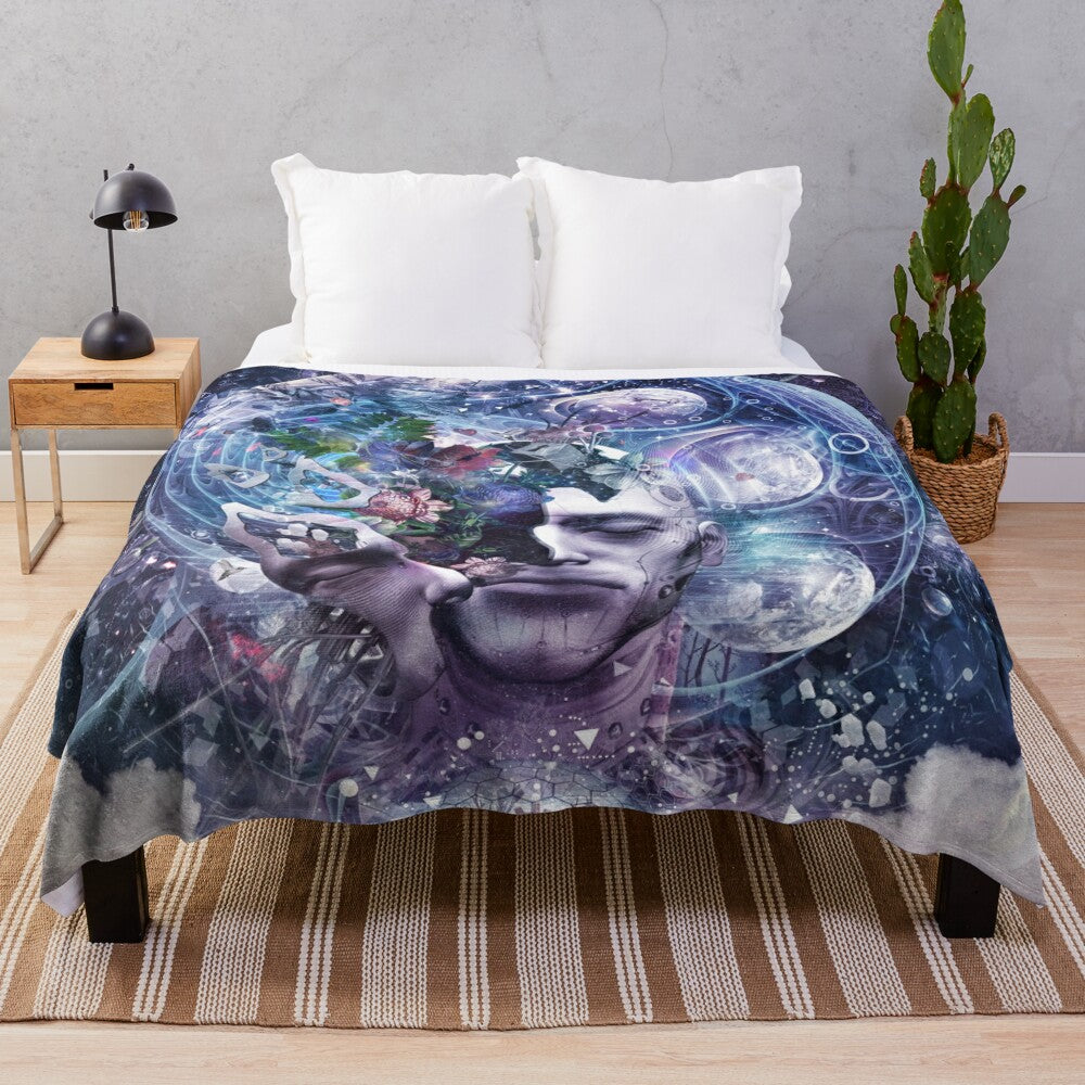 Cosmic Consciousness Plush Blanket featuring abstract psychedelic art design