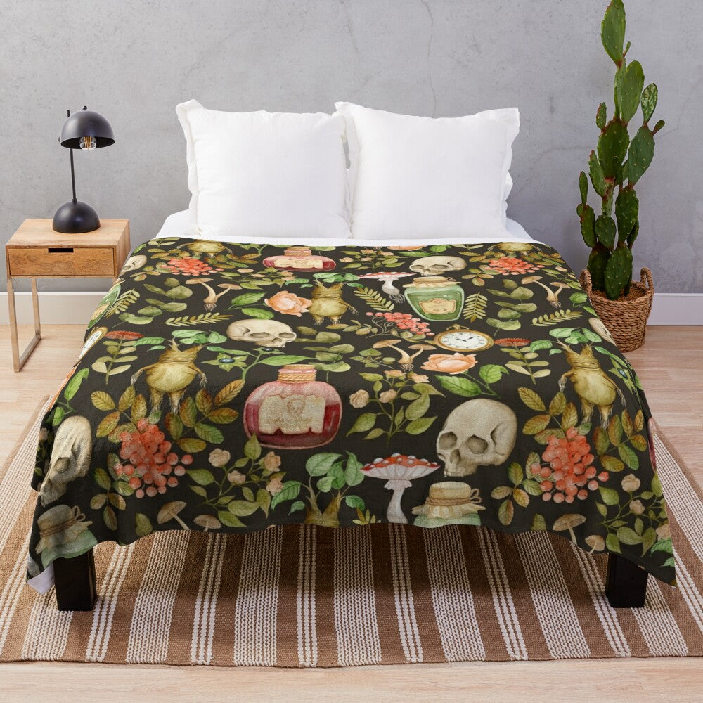 Vintage-inspired plush blanket featuring a colorful floral design