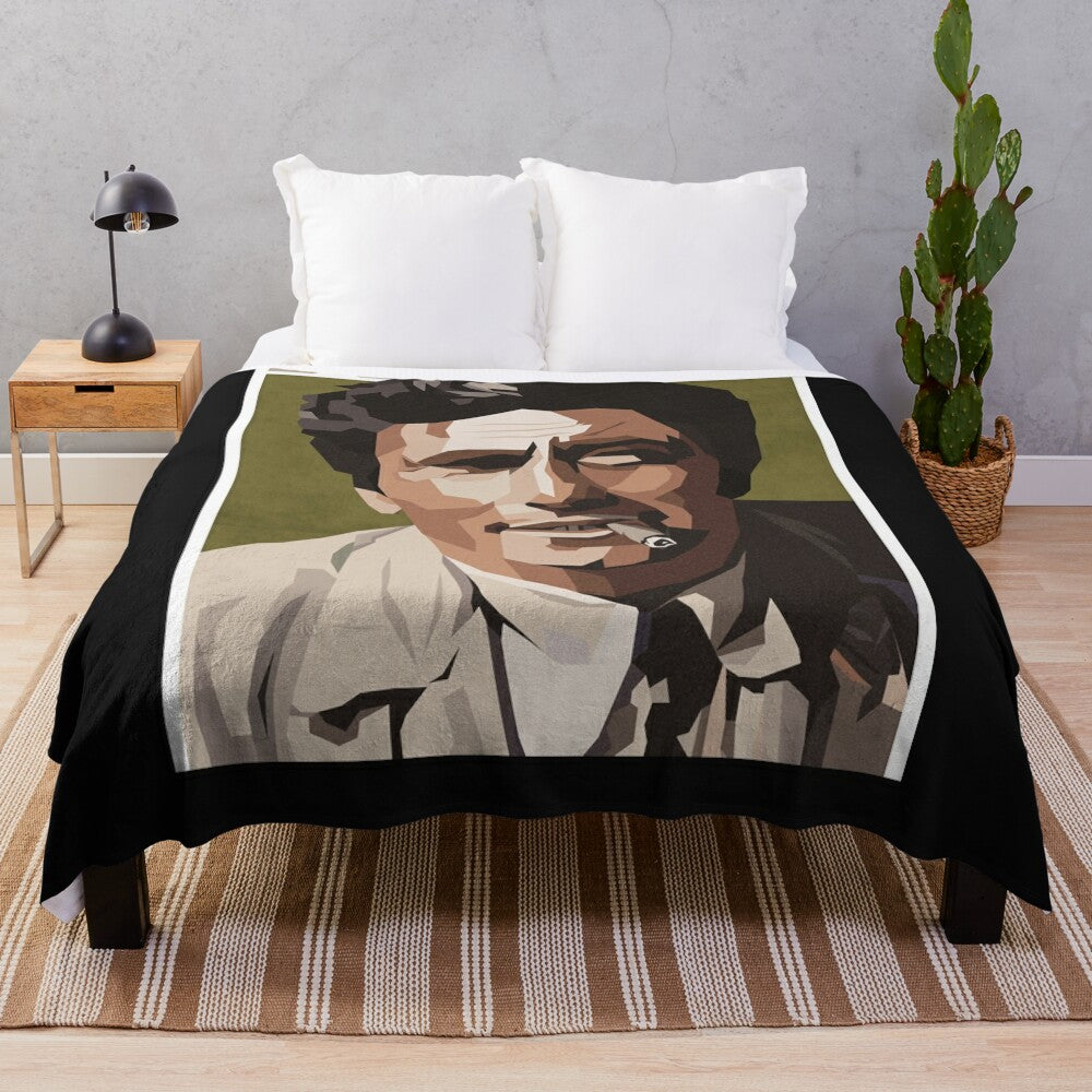 Columbo-inspired graphic plush blanket