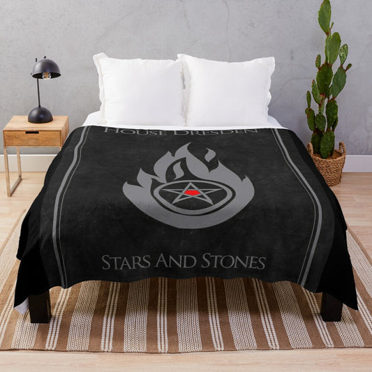 Plush blanket featuring a stars and stones design inspired by The Dresden Files book series