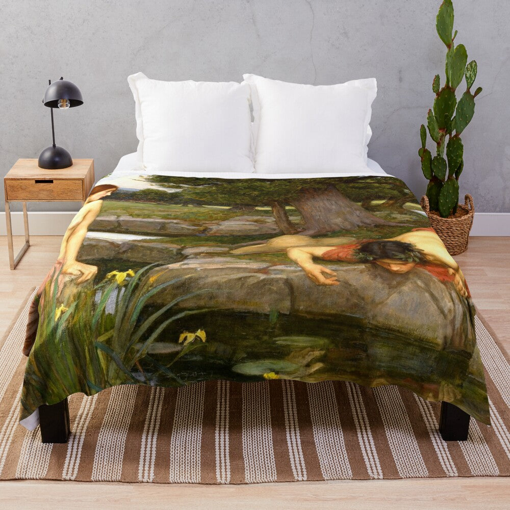 Plush blanket featuring the painting "Echo and Narcissus" by the famous English artist John William Waterhouse