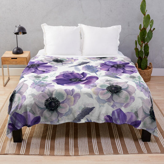 Anemone floral pattern plush blanket