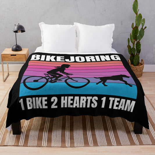 Plush blanket with bikejoring silhouette design