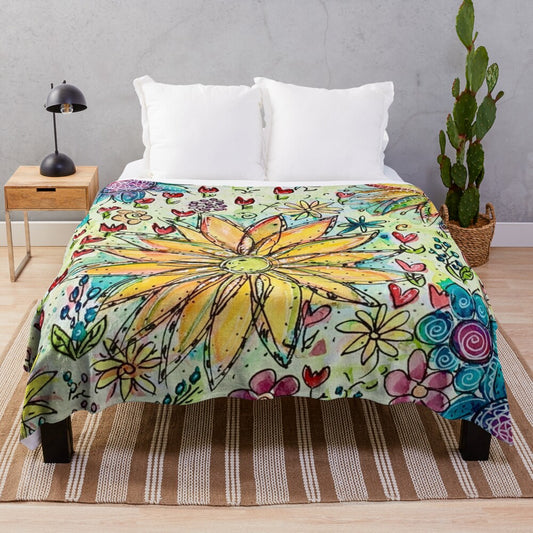 Colorful wild flowers plush blanket