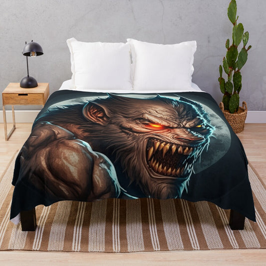 Plush blanket featuring a design of various mythical creatures and fantasy beasts