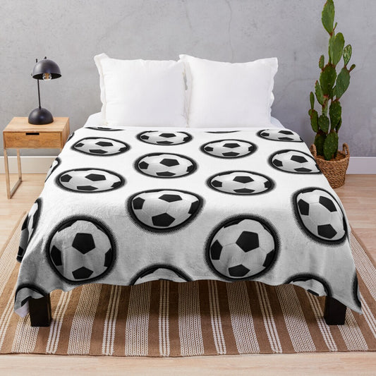 Soft and cozy soccer-themed plush blanket with a vintage halftone design