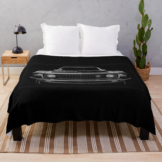 Horse power plush blanket with vintage sports car design