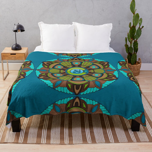 Colorful plush blanket featuring a sacred geometry mandala design, perfect for String Cheese Incident fans and music festival enthusiasts.