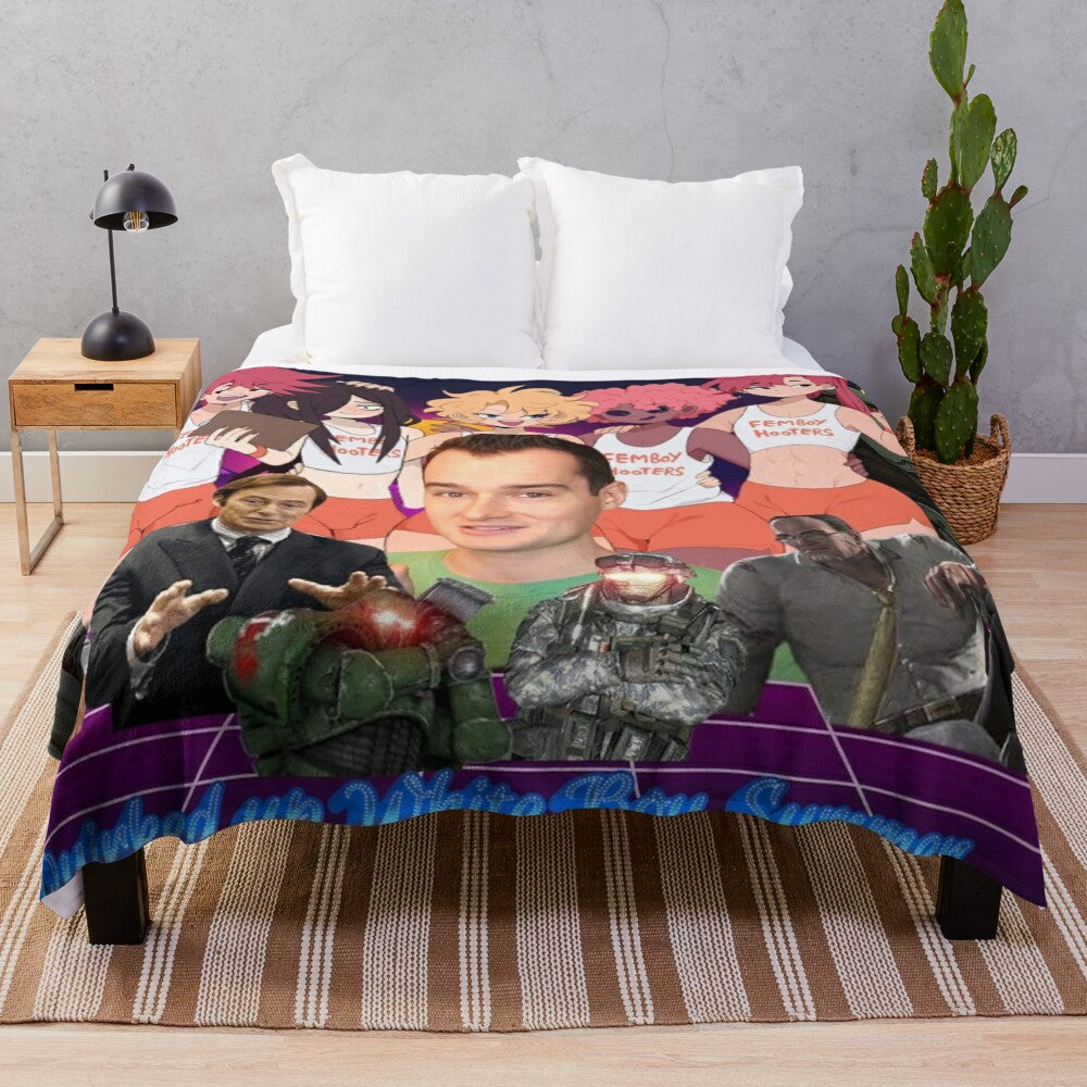 Cozy pop culture inspired plush blanket with soft and comfortable design