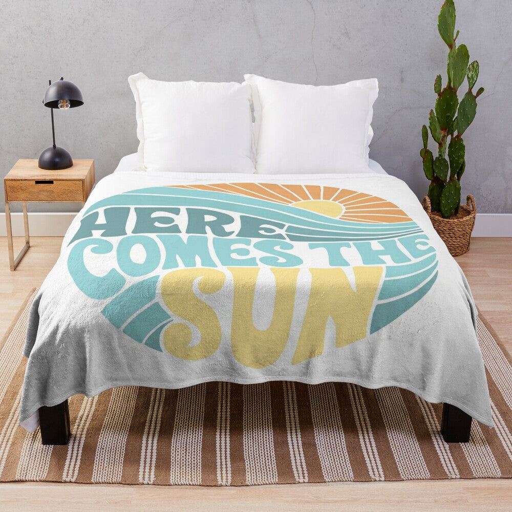 Teal groovy plush blanket with sun design