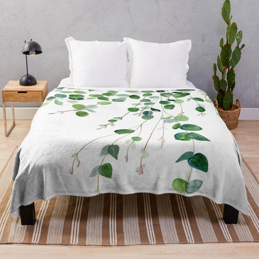 Eucalyptus watercolor print plush blanket