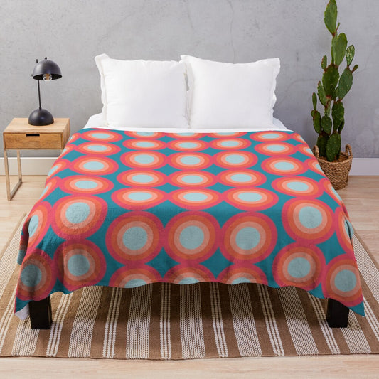 Vintage-inspired plush blanket featuring abstract art and retro patterns