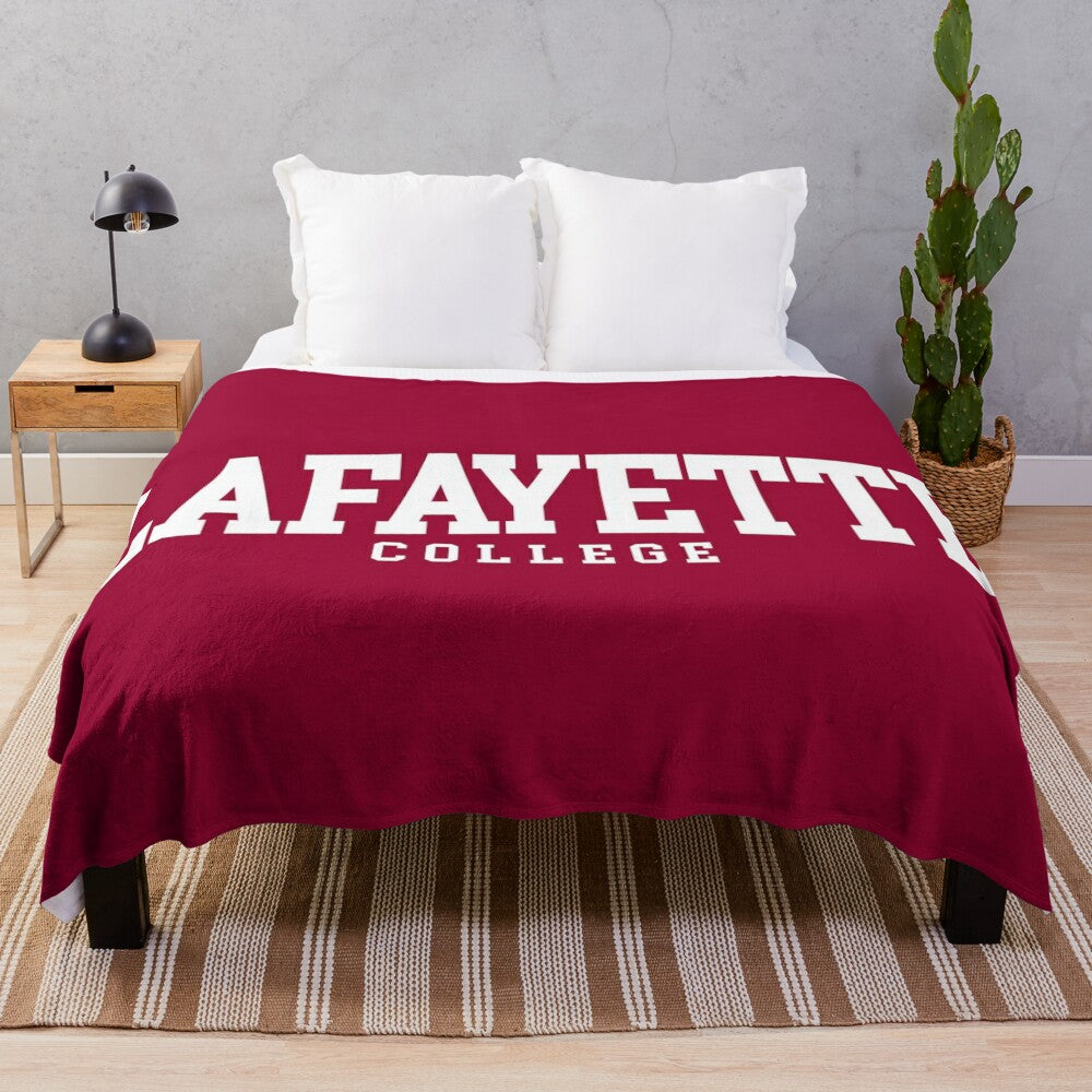 Curved college font plush blanket featuring the Lafayette college logo