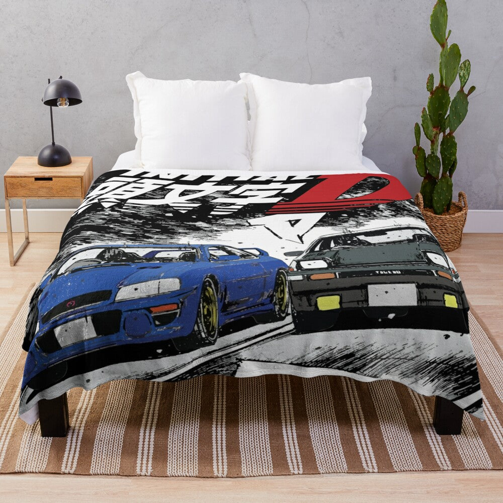 Initial D Inspired Plush Blanket featuring Takumi Fujiwara's Toyota Sprinter Trueno AE86 and Bunta Fujiwara's Subaru Impreza GC8