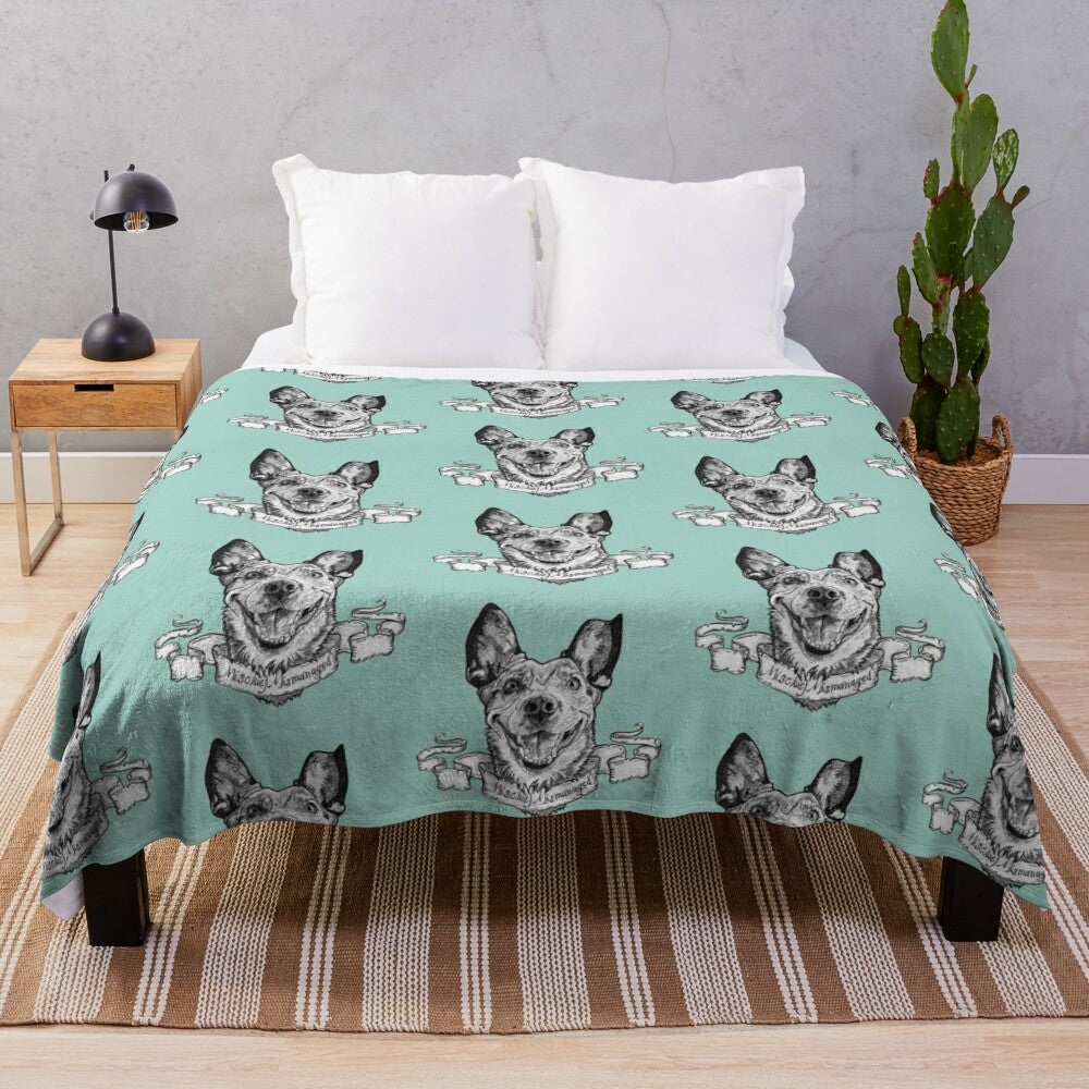 Plush blanket with a cute blue heeler or red heeler Australian cattle dog design