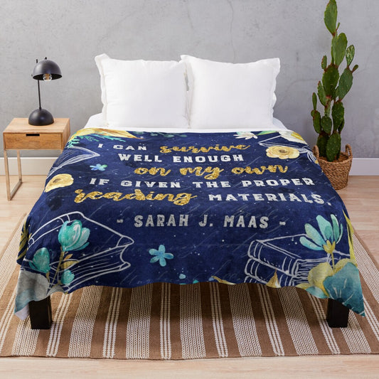 Plush blanket with a floral watercolor design for book enthusiasts