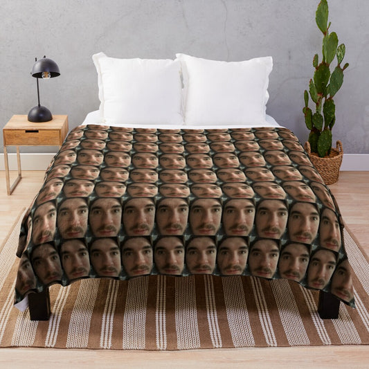 Plush schlanket and schlothes blanket featuring jschlatt meme design