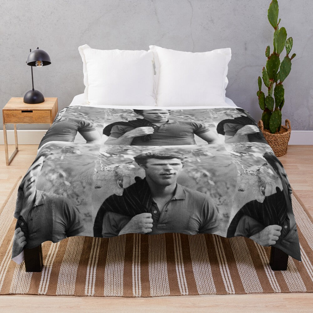 Vintage-inspired plush blanket featuring a young Clint Eastwood, classic western actor