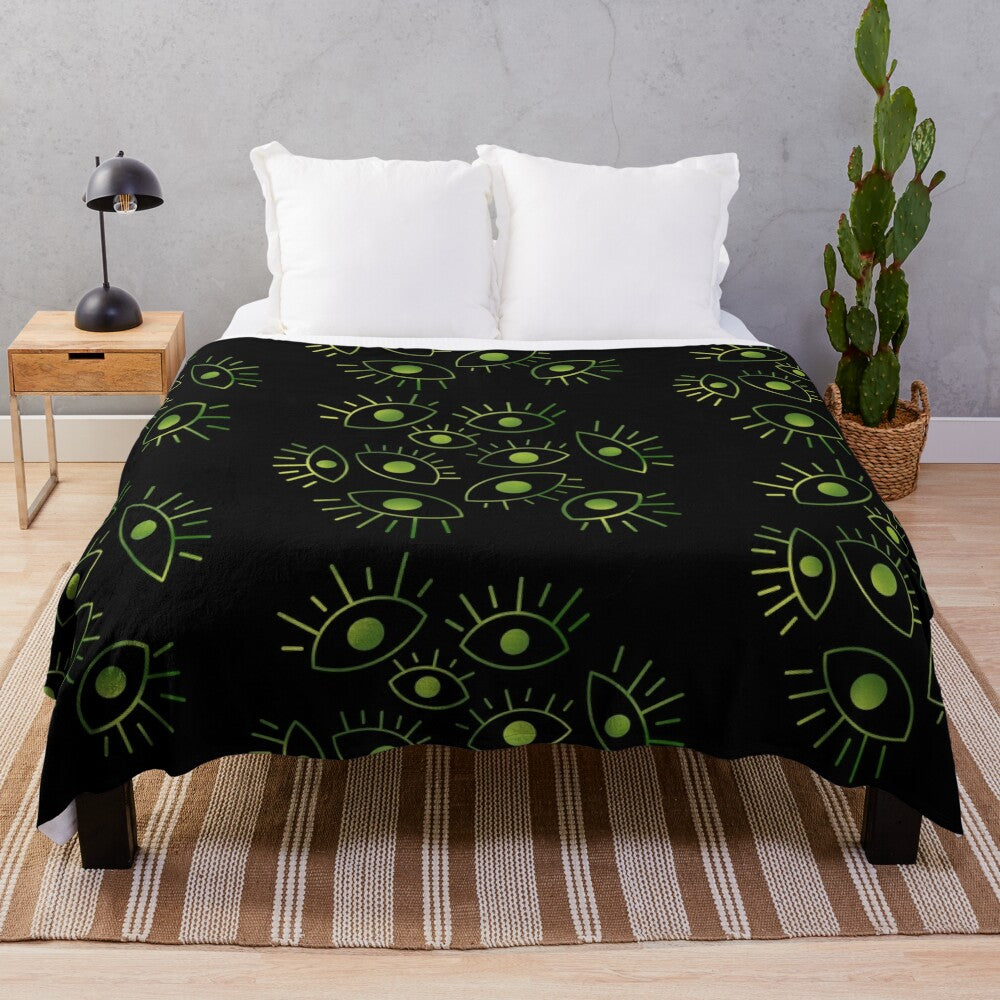 Plush blanket with a mysterious void and eyes design, inspired by cosmic horror