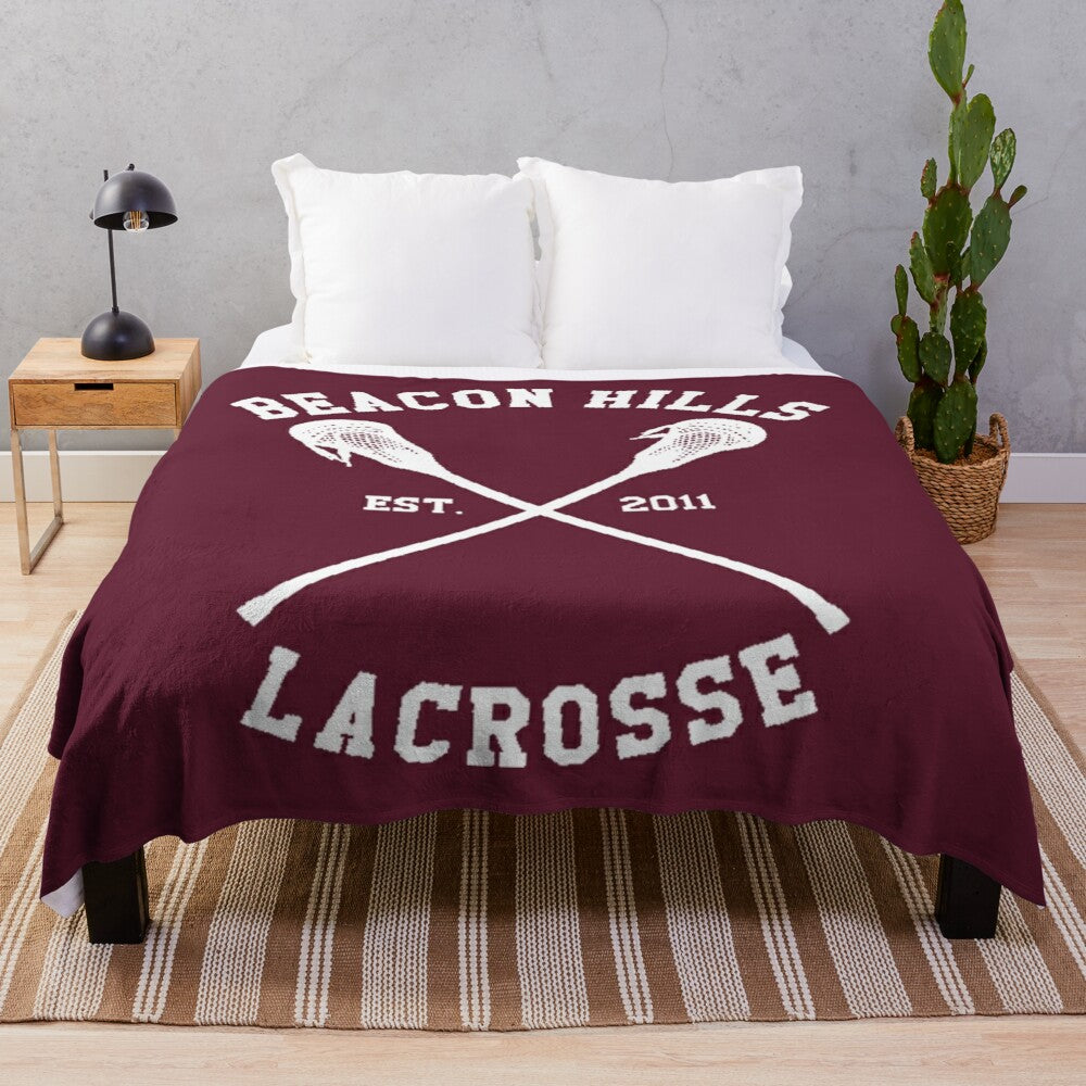 Beacon Hills Lacrosse Inspired Plush Blanket featuring characters from the TV series Teen Wolf