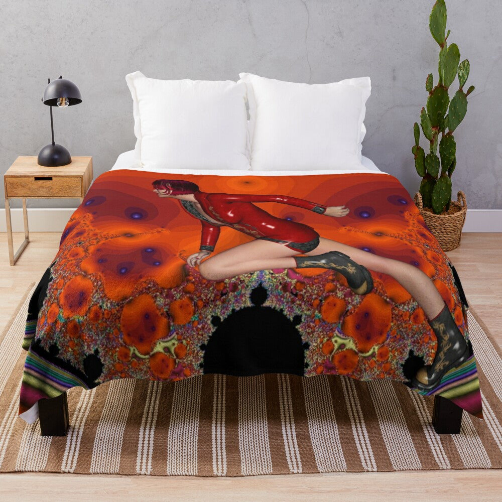 Fantasy-inspired plush blanket with colorful abstract patterns